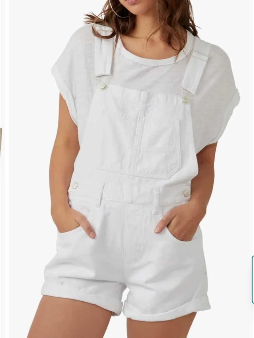 Free People ZIGGY Shortalls White Short Denim Overalls Size Medium